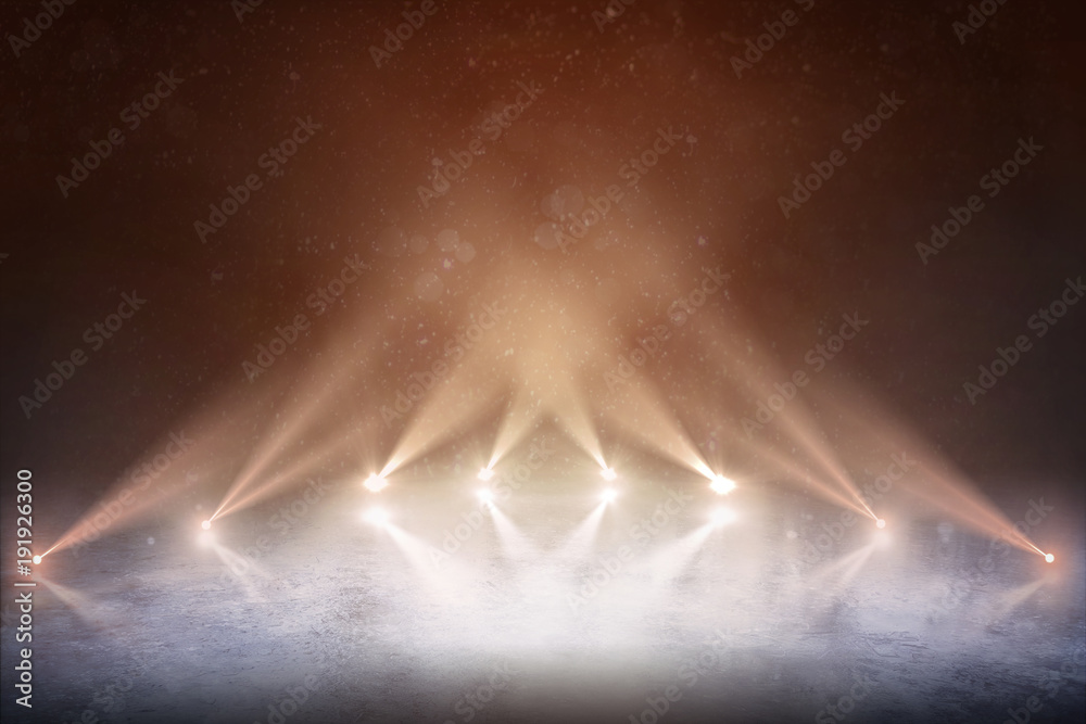 Professional hockey stadium and an empty ice rink with lights. - obrazy, fototapety, plakaty 