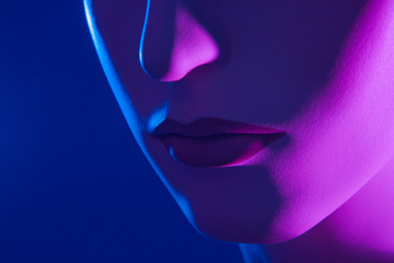 Poster - Girl's lips. Lips of a robot girl. Artificial Intelligence. Communication with the robot. A woman is a robot.