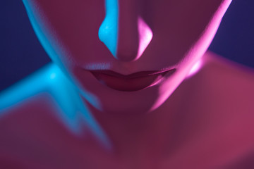 Poster - The girl is a robot. Part of the face. Girl's lips. Artificial girl. The girl is a robot.