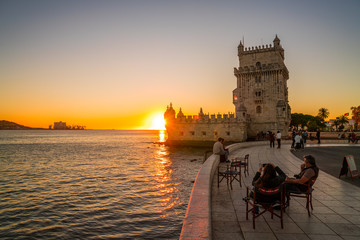 Wall Mural - Lisbon, Portugal at Belem Tower on the Tagus River during amazing sunset view.
