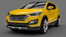 Compact City Crossover Yellow Color On A Gray Background. 3d Rendering.