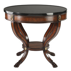 Round black marble table with clipping path.