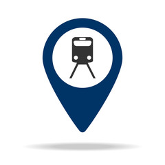 Poster - place of travel of trains in blue map pin icon. Element of map point for mobile concept and web apps. Icon for website design and development, app development. Premium icon