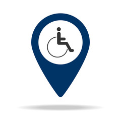 Poster - place for people with disabilities in blue map pin icon. Element of map point for mobile concept and web app. Icon for website design and development, app development. Premium icon