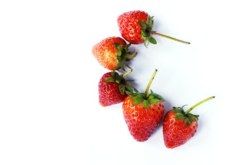 Wall Mural - Fresh Strawberry fruits group on white backgrounds. Place for your text