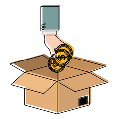 Poster - hand saver depositing coins in box icon vector illustration design