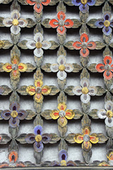 Wall Mural - Detail of wooden wall with carved floral ornament, North Korea