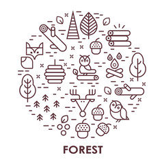 Wall Mural - Outline illustration of  vector forest