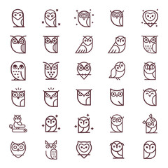 owl outline icons collection. set of outline owls and emblems design elements for schools, education