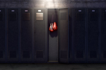 Open Locker And Hung Up Boxing Gloves