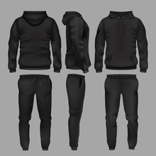 Black Man Sportswear Hoodie And Trousers Vector Mockup Isolated