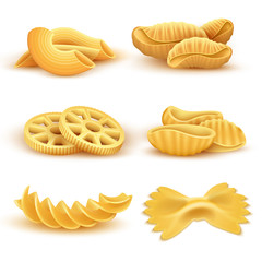 Poster - Realistic cooking pasta types isolated vector set