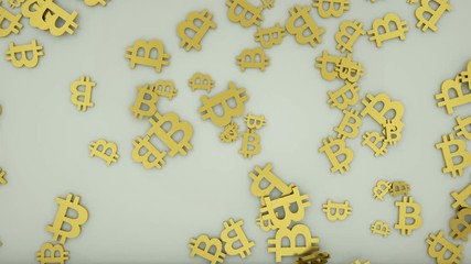 Poster - Bitcoin mining. gold coins drop out in a lot.place for text.3d render