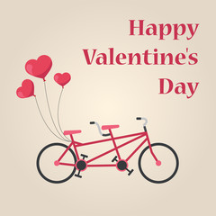 Sticker - Romantic tandem bicycle with balloons. Happy Valentines Day.