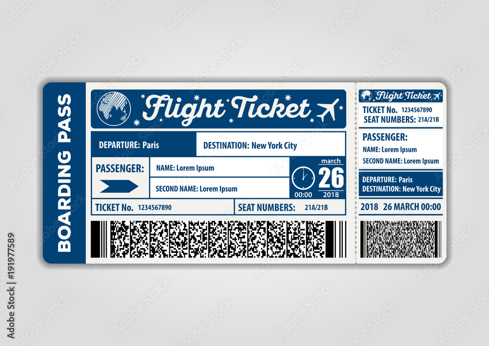 Vector image of airline boarding pass ticket. Vector illustration - obrazy, fototapety, plakaty 