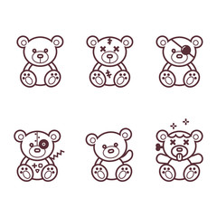 Canvas Print - Teddy bear line  vector set