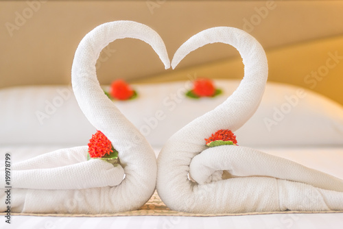 Swan Couple Put On Honeymoon Bed Look Like Heart Shape With