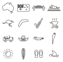Australia Country & Culture Icons Thin Line Vector Illustration Set