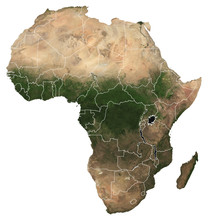Large (97 MP) Isolated Satellite Image Of Africa With Country Borders. African Continent From Space. Detailed Map Of Africa In Orthographic Projection. Elements Of This Image Furnished By NASA.