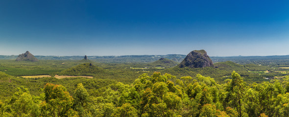 Wall Mural - Panoramic view of Glasshouse Mountains on the Sunshine Coast from Beerburrum