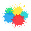 Blue red yellow and green color splash blots transparent on white background. Color stain vector background