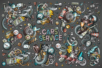 Wall Mural - Vector cartoon set of Automobile objects