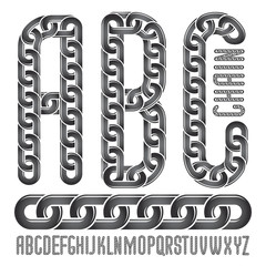 Fototapete - Vector font, trendy typescript can be used in poster creation. Upper case creative letters, abc made with steel chain link, joined link.