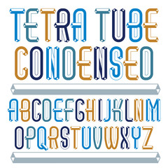 Poster - Vector fun capital English alphabet letters collection. Retro condensed font,  script from a to z can be used in art  poster art. Made with industrial 3d packaging tube design.