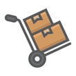 Hand truck with cardboard boxes filled outline icon, logistic and delivery, hand dolly sign vector graphics, a colorful line pattern on a white background, eps 10.