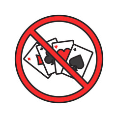 Poster - Forbidden sign with playing cards color icon