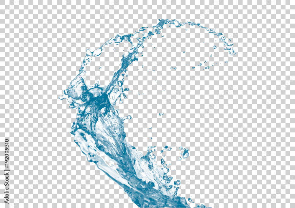 Realistic vector water splash on white transparent background. - obrazy, fototapety, plakaty 