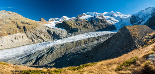 Morteratsch- und Persgletscher beim Bernina-Massiv, Pontresina, Schweiz