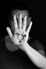 Poster - transgender symbol in the palm of the hand