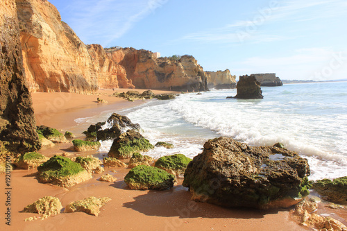 Summer Beach Scene At Algarve Coast Lagos Portugal Stones