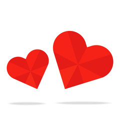 Poster - two polygonal red hearts on white for web and design,vector illustration