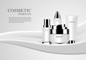 Wall Mural - Cosmetic set on white milk background vector cosmetic mockups