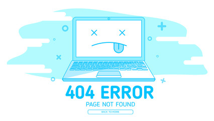 Poster - 404  error with icon notebook design template for website with blue background graphic