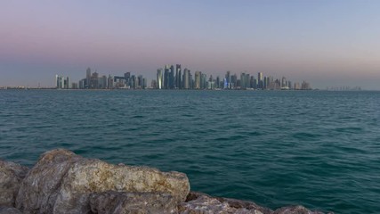 Poster - Skyline of Doha night to day transition timelapse in Qatar