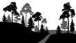 © nosyrevy - Forest path, exit from the forest. Trees silhouette vector, on white background. Isolated wood