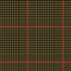 Glen Plaid Vector Pattern in Army Green and Black with Red Overcheck. Prince of Wales Check. Classic Houndstooth Seamless Textile Print. Traditional Scottish Fabric. Pixel Pattern Tile Swatch Included