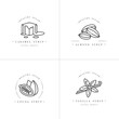 Vector set design monochrome templates logo and emblems - syrups and toppings-caramel, almond, cocoa, vanilla. Food icon. Logos in trendy linear style isolated on white background.