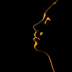 Woman s face silhouette in backlight.