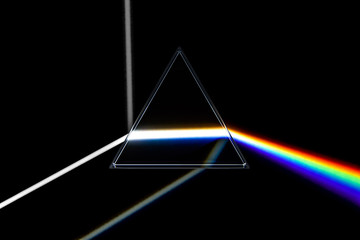 rainbow light prism. optical glass pyramid with visible spectrum wave rays vector illustration, 3d r