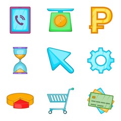 Poster - Real money icons set, cartoon style