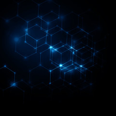 Poster - Abstract background with connected lines and dots for your design. Smooth lines, beautifully intertwined, shining dots and flashes on a dark background