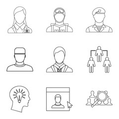 Poster - Personage icons set, outline style