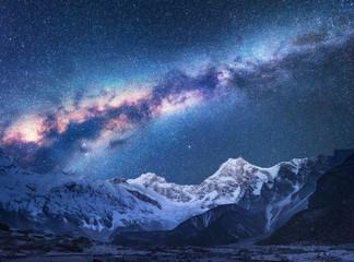Wall Mural - space. milky way and mountains. fantastic view with mountains and starry sky at night in nepal. moun