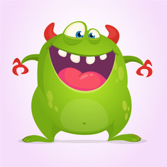 Angry cartoon green monster. Vector illustration of  monster character for Halloween