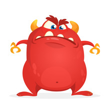 Angry Cartoon Monster. Vector Illustration Of Red Monster Character  For Halloween