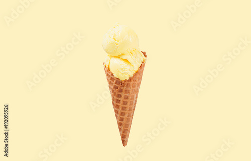 Fotografie, Obraz Vanilla ice cream cone on white background.